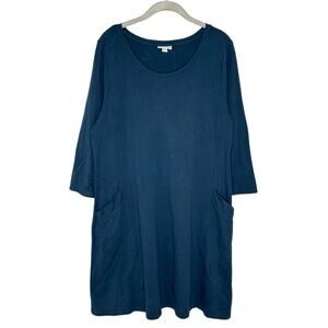 Pure Jill Teal 3/4 Sleeve A-Line Dress With Pockets Pima Cotton Size Large